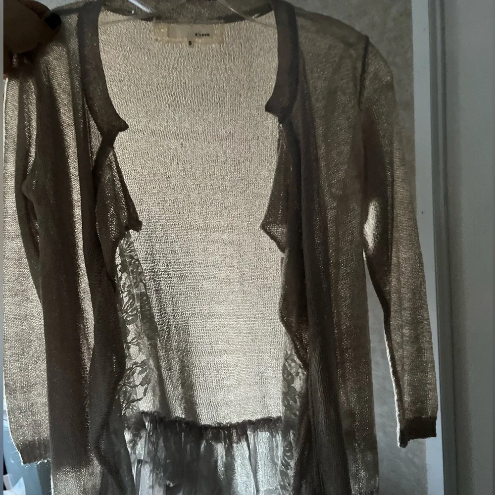 A'Reve Light Gray Ruffle and Lace Cardigan - Picture 6 of 9